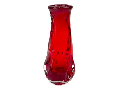 Lot 394 - A Whitefriars ruby glass Knobbly vase.