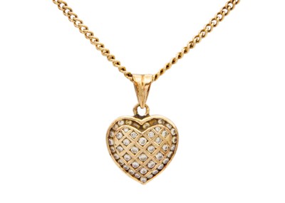 Lot 14 - A 9ct diamond set heart pendant on a 9ct curb link chain.