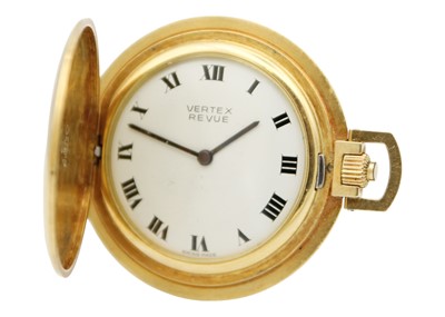 Lot 2 - VERTEX - A Revue 1960's 18ct cased crown wind slimline dress full hunter pocket watch.