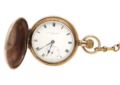 Lot 28 - A gold-plated full hunter crown wind pocket watch by Thomas Russell & Son Liverpool.