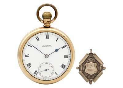 Lot 29 - A gold-plated crown wind open face pocket watch.