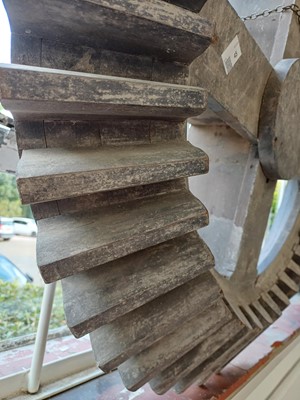 Lot 45 - A large gray painted hardwood cog pattern.