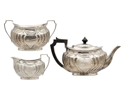 Lot 46 - A Victorian silver three piece tea set by Atkin Brothers.