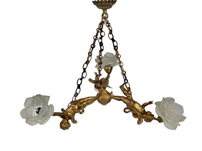 Lot 291 - A gilt metal hanging electrolier.