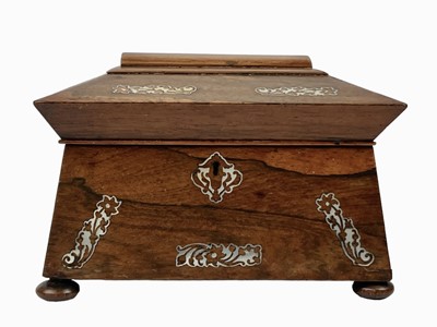 Lot 35 - An early Victorian rosewood and mother of pearl inlaid tea caddy.