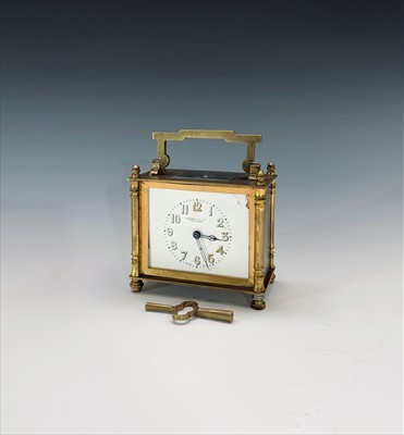 Lot 3306 - A French brass carriage clock of squat form,...