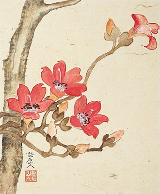 Lot 42 - A Chinese watercolour of a flowering tree, 19th century.