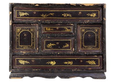 Lot 53 - A Japanese black lacquered table cabinet, 19th century.