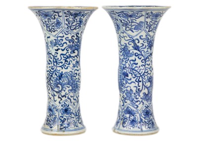 Lot 59 - A pair of Chinese blue and white gu vases, Kangxi period.