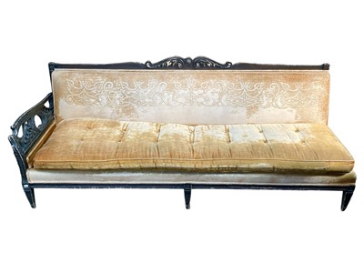 Lot 928 - An American painted beech and upholstered long settee.