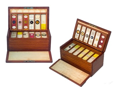 Lot 70 - Two Victorian mahogany cases of microscope slides.