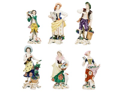 Lot 785 - Six Continental porcelain figures.