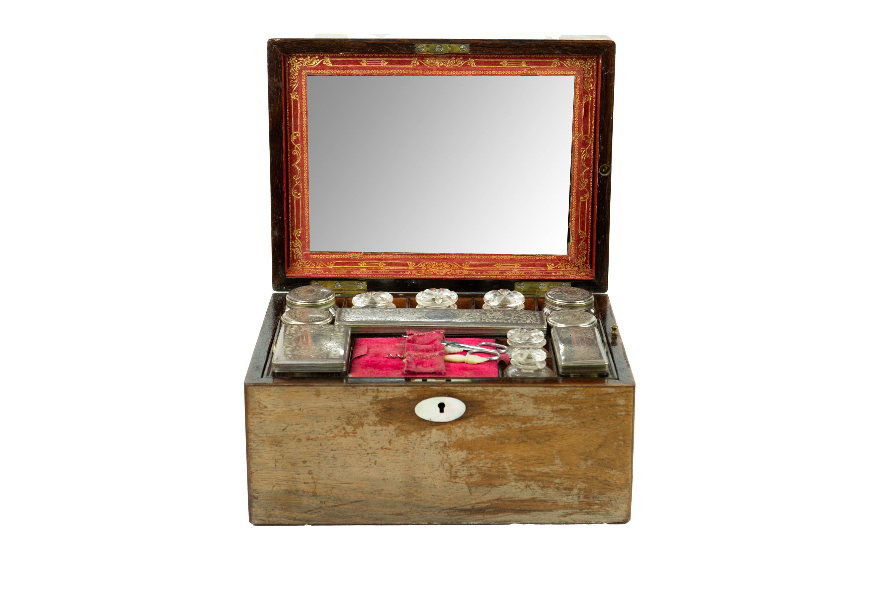 Lot 168 A Victorian rosewood fitted vanity box.