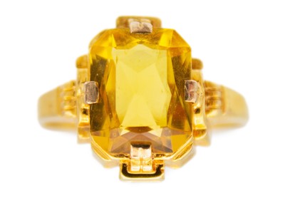 Lot 28 - A 9ct gold green synthetic spinel and white stone cluster ring and another 10ct paste set ring.