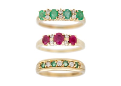 Lot 30 - A group of three 9ct diamond and gem set rings.