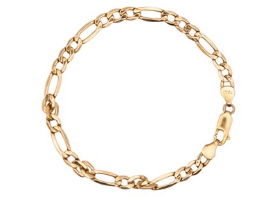 Lot 29 - A 9ct rose gold Figaro link bracelet.