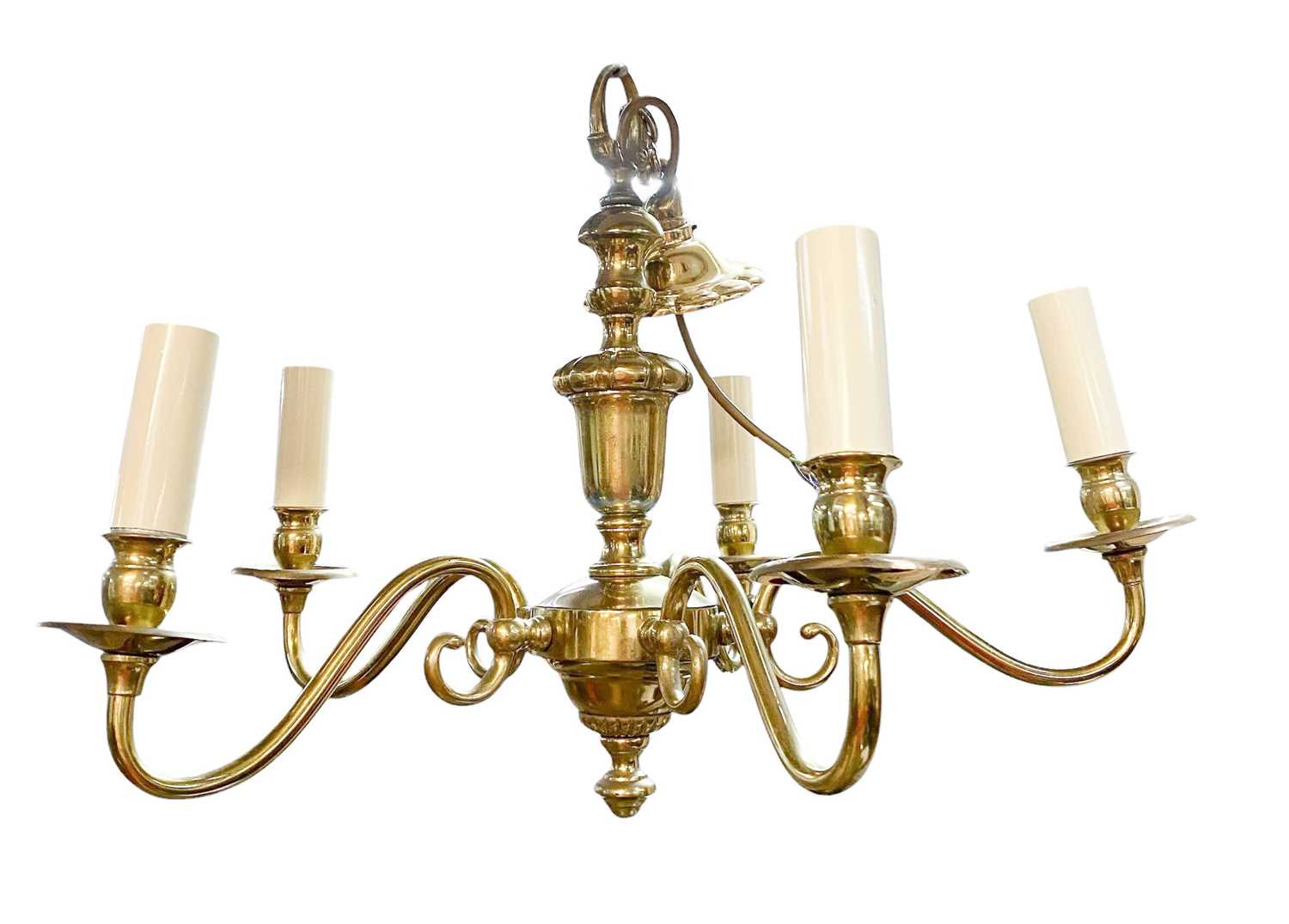 Lot 564 - A brass five light electrolier.