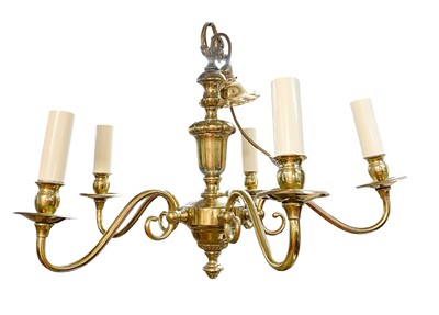 Lot 564 - A brass five light electrolier.