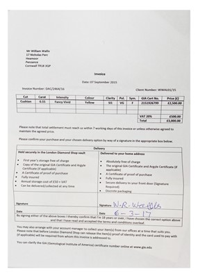 Lot 38 - A 0.55ct cushion cut natural fancy vivid yellow SI2 diamond with GIA certificate.