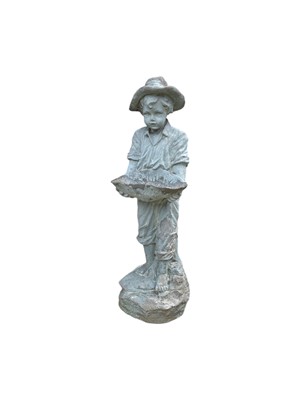 Lot 812 - A resin bird bath figure of a boy holding a lotus leaf.