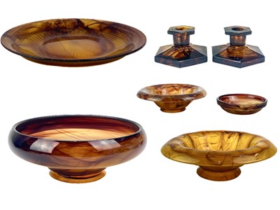 Lot 706 - A collection of Davidson amber cloud pressed glass.