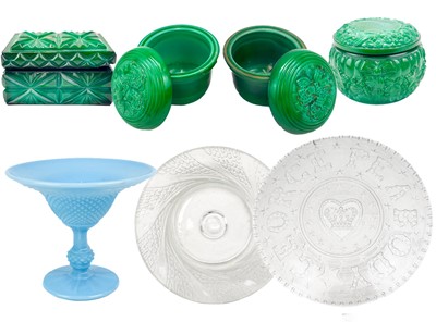 Lot 707 - A collection of mostly Davidson malachite pressed glass.