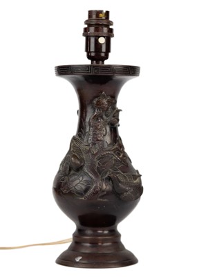 Lot 52 - A Japanese bronze vase, converted to a table lamp, Meiji period.