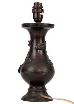 Lot 52 - A Japanese bronze vase, converted to a table lamp, Meiji period.