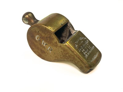 Lot 538 - A G.W.R. Hudson & Co brass Thunderer whistle.