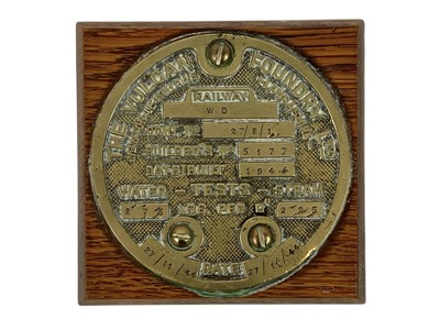 Lot 542 - A Vulcan Foundry Ltd brass boiler test plate.