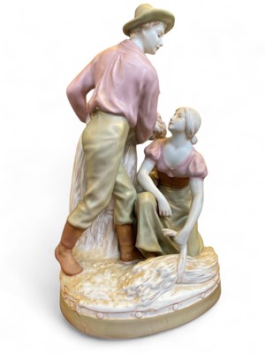 Lot 569 - A large Royal Dux porcelain figure group of wheat gatherers.