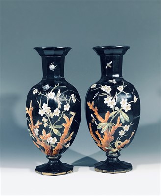 Lot 916 - A pair of Victorian black opaque glass vases,...