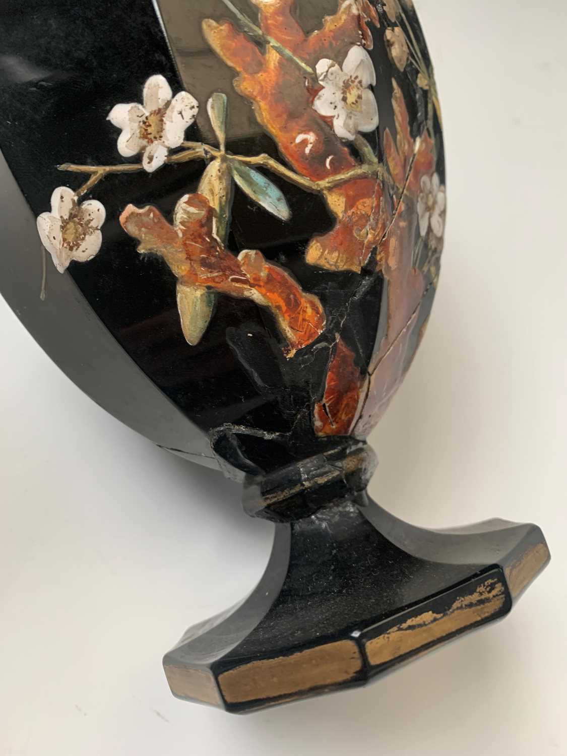 Lot 916 A pair of Victorian black opaque glass vases,