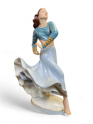 Lot 575 - A large Royal Dux porcelain figure of a dancer.