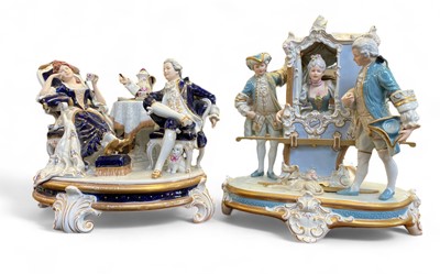 Lot 578 - A large Royal Dux porcelain figure group of a Lady in a sedan chair.