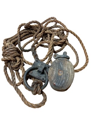 Lot 877 - A wood and galvanised steel ship's pulley