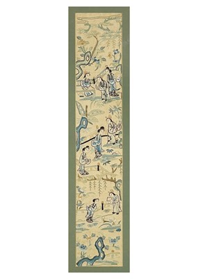 Lot 138 - A Chinese silk embroidered sleeve band, circa 1900.