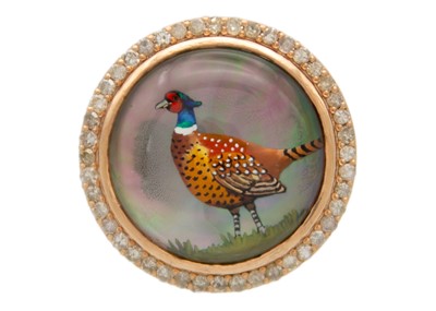 Lot 142 - A good pair of modern Essex Crystal style diamond set Pheasant cufflinks set in 14ct rose gold.