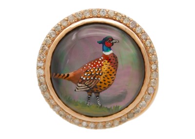 Lot 142 - A good pair of modern Essex Crystal style diamond set Pheasant cufflinks set in 14ct rose gold.