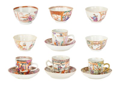 Lot 106 - Four Chinese mandarin cups and saucers, 18th century.