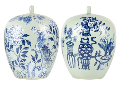 Lot 116 - Two Chinese celadon jars and covers, 20th century.