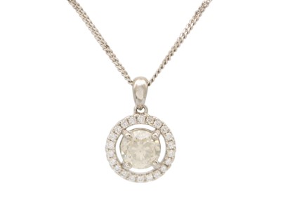 Lot 210 - A platinum pendant set with a central round brilliant cut 1.00ct diamond.