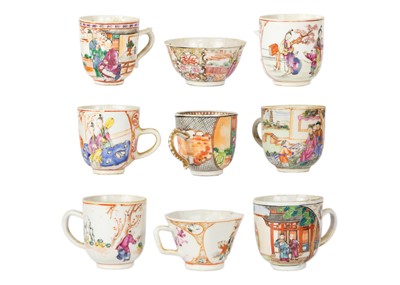 Lot 107 - Eight Chinese mandarin porcelain cups and a tea bowl, 18th century.