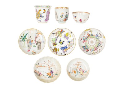 Lot 109 - Five Chinese saucers, two cups and a tea bowl, Qing Dynasty.