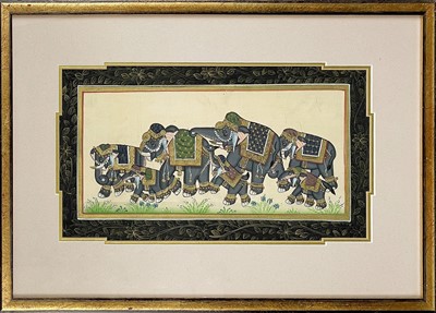 Lot 134 - An Indian watercolour depicting a herd of elephants.