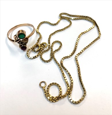 Lot 2495 - A gold ring set ruby, emerald and diamonds and...