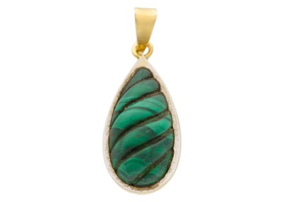 Lot 200 - A yellow and white gold malachite set pendant.