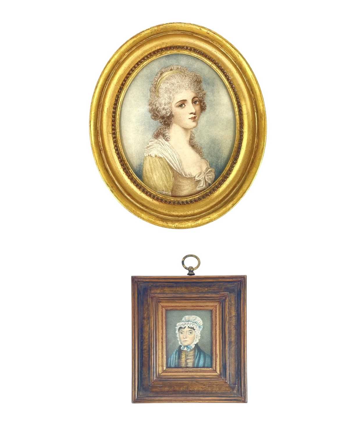 Lot 36 - A miniature portrait of a lady wearing a lace bonnet.