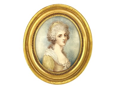 Lot 36 - A miniature portrait of a lady wearing a lace bonnet.