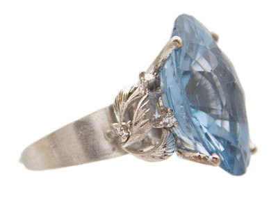 Lot 231 - An impressive white gold (tests 9ct) large blue synthetic spinel and diamond set demi-parure.